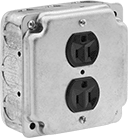 Image of Product. Front orientation. Outlet Boxes. Ready-to-Use Steel Outlet Boxes, Boxes with NEMA Outlets, 2 Outlets.