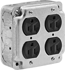Image of Product. Front orientation. Outlet Boxes. Ready-to-Use Steel Outlet Boxes, Boxes with NEMA Outlets, 4 Outlets.
