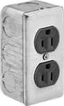 Image of Product. Front orientation. Outlet Boxes. Ready-to-Use Steel Outlet Boxes, Boxes with NEMA Outlets, 2 Tamper-Resistant-Outlets.