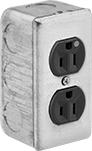 Image of Product. Front orientation. Outlet Boxes. Ready-to-Use Steel Outlet Boxes, Boxes with NEMA Outlets, 2 Sure-Grip-Outlets.