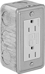 Image of Product. Front orientation. Outlet Boxes. Ready-to-Use Steel Outlet Boxes, Boxes with GFCI Outlets, 2 Outlets.