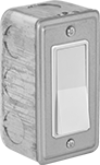Image of Product. Front orientation. Outlet Boxes. Ready-to-Use Steel Outlet Boxes, Boxes with Rocker Switches, 1 Switch.