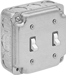 Image of Product. Front orientation. Outlet Boxes. Ready-to-Use Steel Outlet Boxes, Boxes with Toggle Switches, 2 Switches.