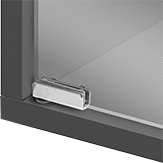 Image of ProductInUse. Front orientation. Hinges. Glass Cabinet Pivot Hinges.