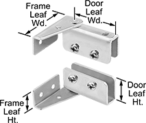 Image of Product. Front orientation. Contains Annotated. Hinges. Glass Cabinet Pivot Hinges, Style 2.