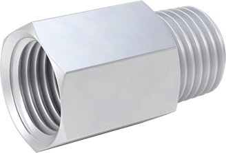 Image of Product. Front orientation. Miniature Medium-Pressure Aluminum Pipe Fitting, Adapter, 9/16"-18 UN/UNF Female x 1/4 NPT Male.