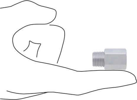 Image of Product. Side1 orientation. Contains SizingReference. Miniature Medium-Pressure Aluminum Pipe Fitting, Adapter, 9/16"-18 UN/UNF Female x 1/4 NPT Male.