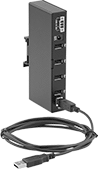 Image of Product. 4 Female USB-A Connections. Front orientation. Data Connection Hubs. DIN-Rail Mount, Male USB-A, 4 USB Connections.