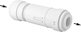Image of Product. Push-to-Connect Female Inlet × Push-to-Connect Female Outlet Straight. Back orientation. Contains Annotated. Straight. Check Valves with Push-to-Connect Fittings, Acetal Body, Female.