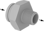 Image of Product. Push-to-Connect Female Inlet × NPT Male Outlet Straight. Front orientation. Contains Annotated. Straight. Check Valves with Push-to-Connect Fittings, Female, Acetal Body, Male.