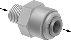 Image of Product. NPT Male Inlet × Push-to-Connect Female Outlet Straight. Front orientation. Contains Annotated. Straight. Check Valves with Push-to-Connect Fittings, Female, Male, Acetal Body.