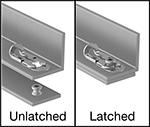 Image of ProductInUse. Latch with Up Handle Position Shown Installed. Front orientation. Contains Annotated, Border. Draw Latches. Slide-Snap Draw Latches, Up Handle Position.