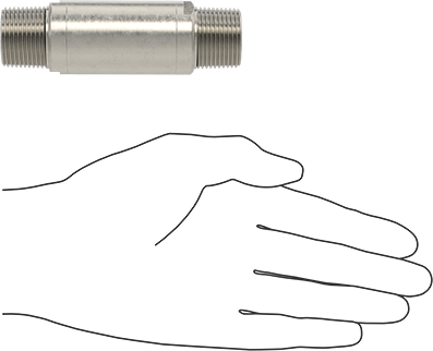 Image of Product. Side1 orientation. Contains SizingReference. 316 Stainless Steel Check Valve with Fluoroelastomer Piston, with Rubber Spring-Loaded Piston, 3/4 NPT Male.