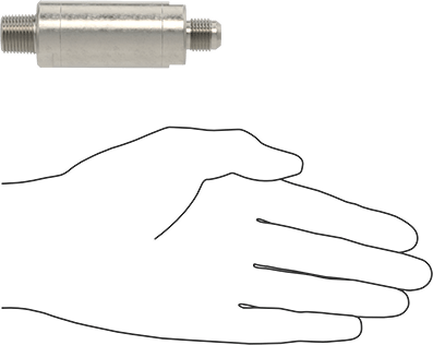 Image of Product. Side1 orientation. Contains SizingReference. 316 Stainless Steel Check Valve with Fluoroelastomer Piston, Spring-Loaded, 3/8 NPT Male x 9/16"-18 UN/UNF (JIC.