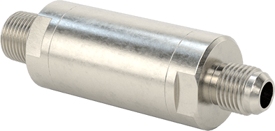 Image of Product. Back orientation. 316 Stainless Steel Check Valve with Fluoroelastomer Piston, Spring-Loaded, 3/8 NPT Male x 9/16"-18 UN/UNF (JIC.