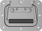 Image of Product. Style 4. Front orientation. Pull Handles and Knobs. Spring-Loaded Unthreaded Through-Hole-Mount Folding Pull Handles with Mounting Plate, Style 4—Round Grip.