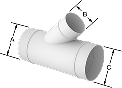 Image of Product. Front orientation. Contains Annotated. Duct and Fittings. Spiral Duct and Fittings, 45° Wye Reducers.
