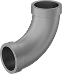 Image of Product. Front orientation. Pipe and Fittings. Drain, Waste, and Vent Iron and Steel Pipe Fittings, 90° Elbow Connectors, Clamp On.