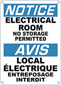 Image of Product. Front orientation. Signs. Department and Room Signs, Notice—Electrical Room No Storage Permitted/Avis—Local Electrique Entreposage Interdit (English/French).
