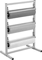 Image of ProductInUse. Three Paper Roll Horizontal Cutter. Front orientation. Paper Roll Dispensers. Horizontal Mount, 3 Rolls.
