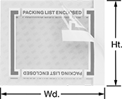 Image of Product. Front orientation. Contains Annotated. Packing Slip Pouches. Tape-Style Packing Slip Pouch Pads.