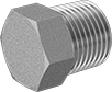 Image of Product. Male. Front orientation. Pipe and Fittings. High-Pressure Titanium Threaded Pipe Fittings, External-Hex-Drive Plugs, Threaded Fitting Connection, Male, Hex Body.