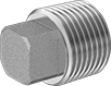 Image of Product. Male. Front orientation. Pipe and Fittings. High-Pressure Titanium Threaded Pipe Fittings, External-Square-Drive Plugs, Threaded Fitting Connection, Male, Square Body.
