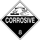 Image of Product. Front orientation. Labels. Hazardous Material Shipping Labels , Corrosion Symbol, Corrosive—8.