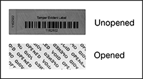 Image of Product. Front orientation. Contains Annotated, Border. Tamper-Evident Seals. Tamper-Evident Seal Labels , Random Consecutive Numbers, Barcode.