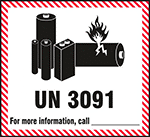 Image of Product. Front orientation. Labels. Hazardous Material Shipping Labels , UN 3091, Battery Symbol.