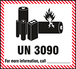 Image of Product. Front orientation. Labels. Hazardous Material Shipping Labels , Battery Symbol, UN 3090.