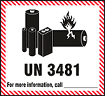 Image of Product. Front orientation. Labels. Hazardous Material Shipping Labels , Battery Symbol, UN 3481.