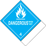 Image of Product. Front orientation. Labels. Hazardous Material Shipping Labels , Flame Symbol, Dangerous When Wet—4.