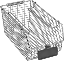 Image of Product. Shown with Stacking Brackets and Label Holder (Both Sold Separately). Front orientation. Bins. Wire Bins.