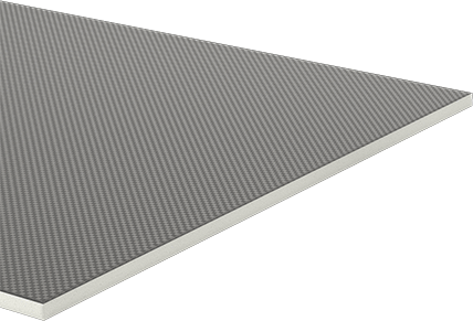 Image of Product. Front orientation. High-Strength Lightweight Carbon Fiber Sheet, with Foam Core, 12" x 12" x 1/4".