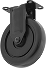 Image of Product. Rigid. Front orientation. Casters. Black Powder-Coated Steel Casters with Polypropylene Wheels, 1 Wheel, Rigid.