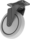 Image of Product. Swivel. Front orientation. Casters. Black Powder-Coated Steel Casters with Rubber Wheels, 1 Wheel, Swivel.