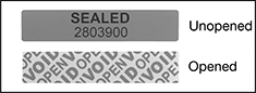 Image of Product. Front orientation. Contains Annotated, Border. Tamper-Evident Seals. Tamper-Evident Seal Labels , Random Consecutive Numbers, Sealed.
