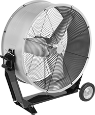 Image of Product. Front orientation. Fans. Economy Direct-Drive Mobile Floor Fans with Tilt Stand.