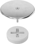 Image of Product. Bottom orientation. Drain Cleanout Hole Covers. Covers for Wall Cleanouts—Includes Polypropylene Plastic Cleanout Plug.