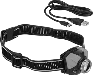 Image of Product. Front orientation. Contains MultipleImages. Headlamp, Rechargeable, Adjustable Focus.