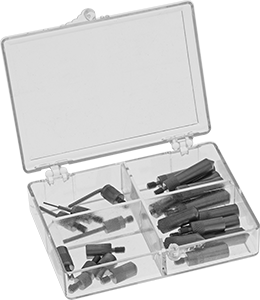 Image of Product. Front orientation. Economy Stainless Steel Contact Point Set, for Plunger-Style Variance Indicators, 22 Pieces.