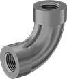 Image of Product. Female. Front orientation. Pipe and Fittings. Medium-Pressure Galvanized Iron and Steel Threaded Pipe Fittings, 90° Elbow Connectors, Threaded Fitting Connection, Female.