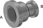 Image of Product. Female × Female. Front orientation. Contains Annotated. Pipe and Fittings. Medium-Pressure Galvanized Iron and Steel Threaded Pipe Fittings, Straight Reducers, Female, Threaded Fitting Connection.