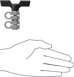 Image of Product. Side1 orientation. Contains SizingReference. Swivel Variance Indicator Clamp, with 1 Wing Nut, Stainless Steel, 1/2" and 1/2" Diameter.