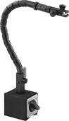 Image of Product. With V-Grooved Base and Fine-Adjustment Clamp. Front orientation. Variance Indicator Holders. Flexible-Arm Magnetic-Base Variance Indicator Holders, Fine-Adjustment Clamp, Magnetic-Release Switch, V-Grooved Base.