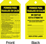 Image of Product. Front orientation. Contains Annotated. Tags. Hot Work Permit Tags, Permiso Para Trabajos en Calor.