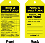 Image of Product. Front orientation. Contains Annotated. Tags. Hot Work Permit Tags, Permis de Travail à Chaud.