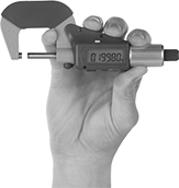 Image of ProductInUse. Reverse Inverted. Front orientation. Outside Micrometers. 4-Way-Reading Digital Outside Micrometers.