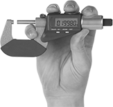 Image of ProductInUse. Right Hand. Front orientation. Outside Micrometers. 4-Way-Reading Digital Outside Micrometers.